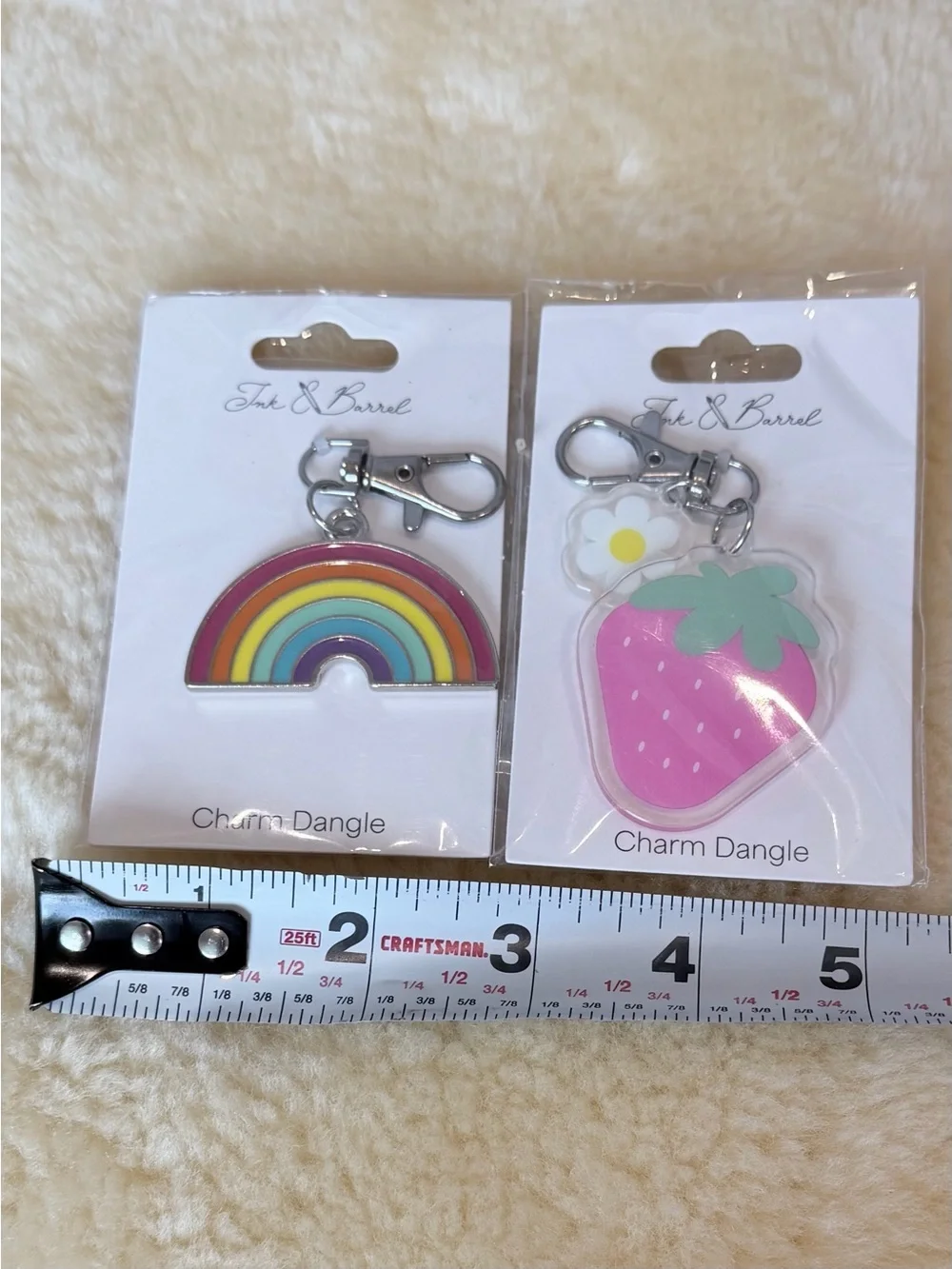 Kids Rainbow and Pink Strawberry Charm Dangle Keychains